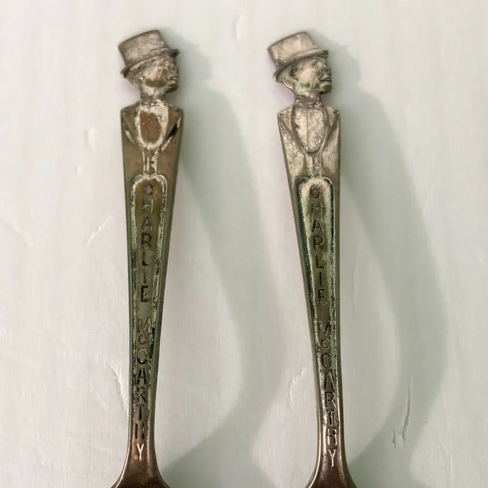 Charlie McCarthy Spoons Silver Plated Set 2 Dutchess Collectible Vintage